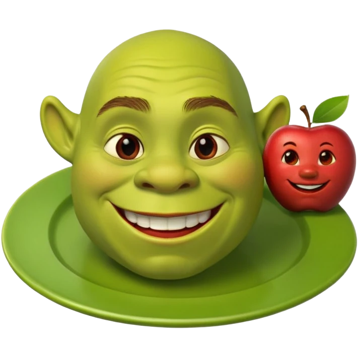 shrek on a plate with an apple inside his mouth emoji