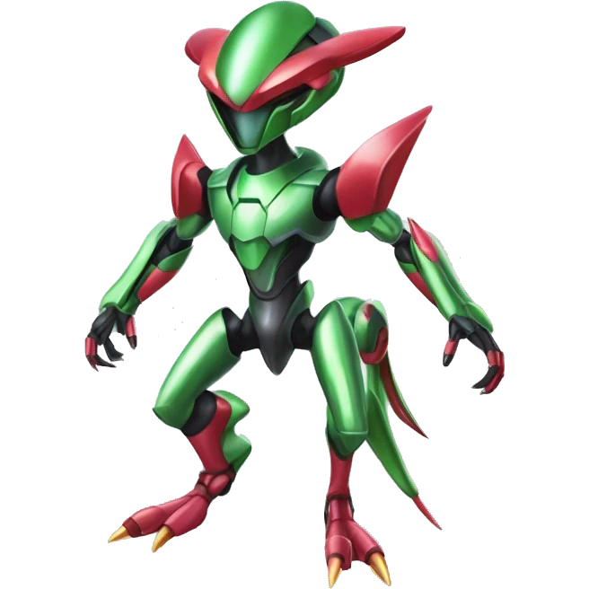 a shiny metallic Genesect-Flygon-Raptor-Fakémon-Medabot-hybrid with a futuristic visor-helmet full body emoji