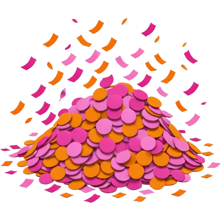 confetti in orange and pink, clustered, celebratory emoji