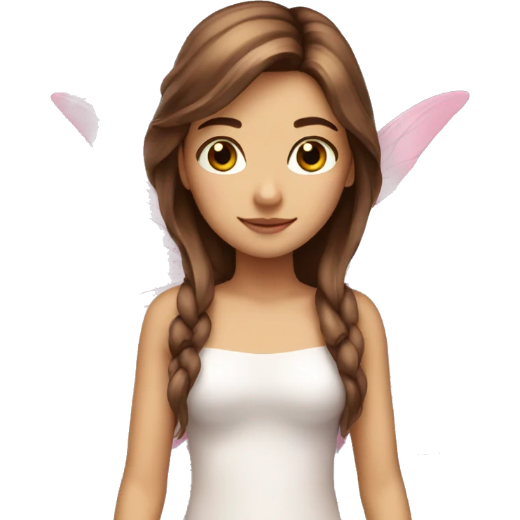 Fairy, white,long brown hair, brown eyes, pink wings  emoji