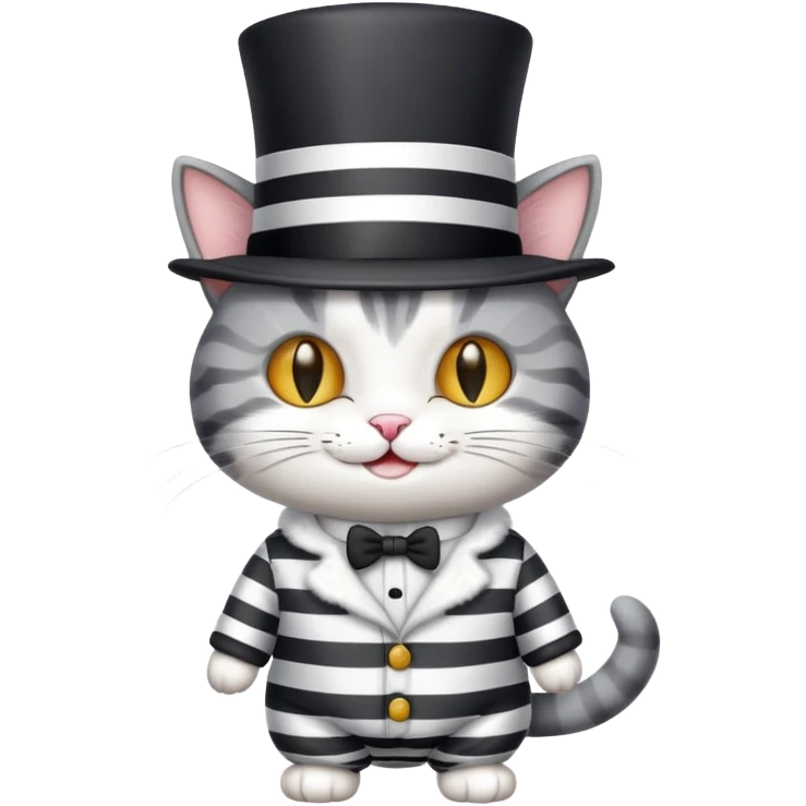 cat wearing pyjamas with a top hat on emoji