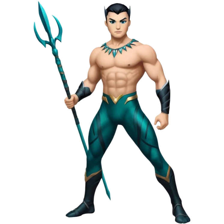 Namor from Black Panther 2, full body, holding a sharpened spear, wings at his feet emoji