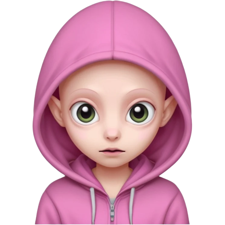 Aliens Pink, hoodie, cute big eyes, thin ears, half body emoji