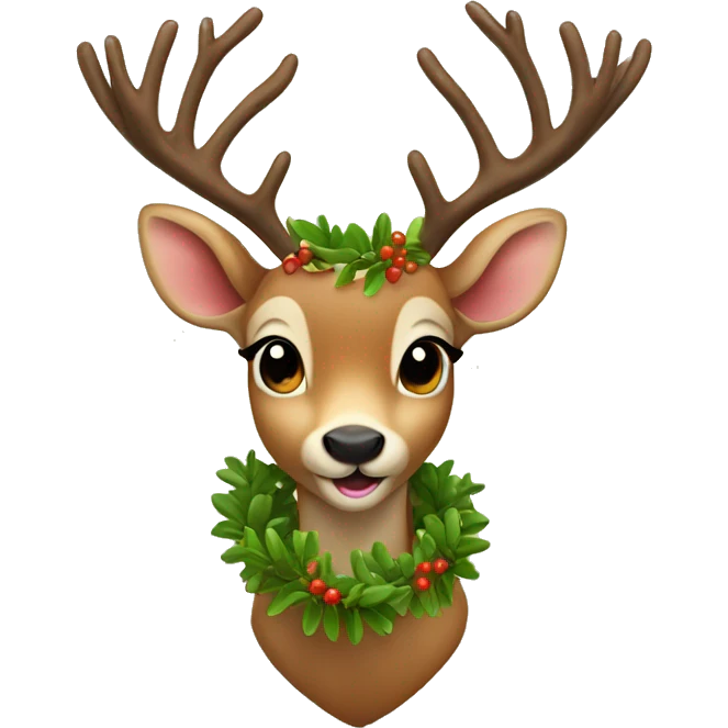 A cute smiling deer, He wears a necklace of mistletoe and rowan  emoji