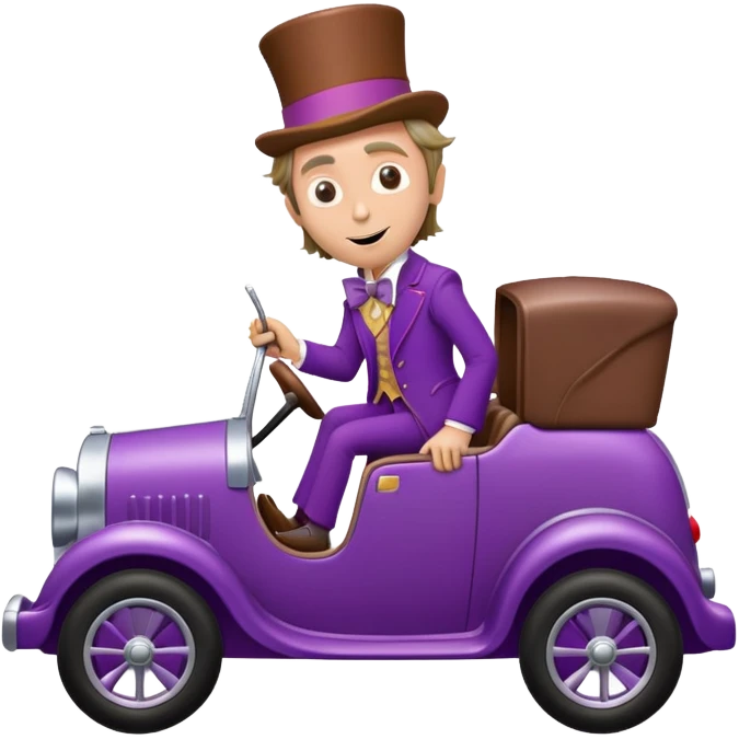 Willy Wonka driving a fancy chocolate car emoji