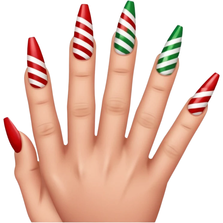 Create a nail design that is red, aesthetically pleasing, Christmas-themed, and girly. There are five fingers. emoji