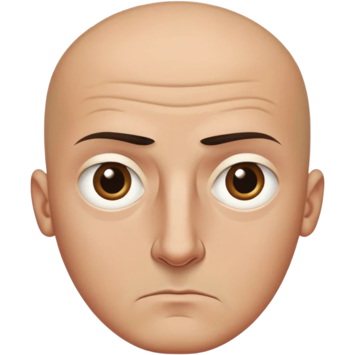 Steven Miller, bald, scowling expression, narrow rectangular head, bottom lip sticking out, eyelids almost closed and lower on the outside, very dark circles around eyes emoji