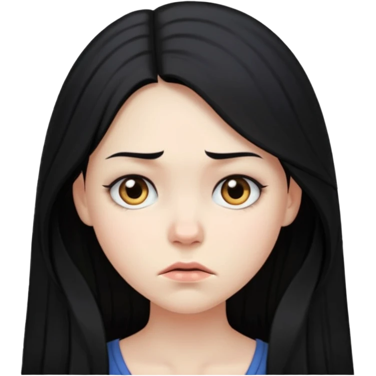 pale girl with long black hair, frowning emoji