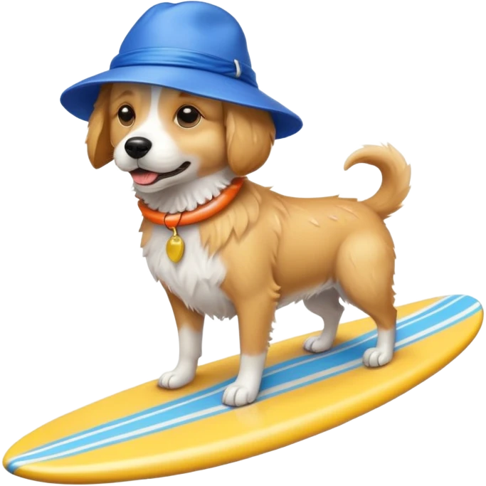 Dog on a surfboard with a blue hat emoji