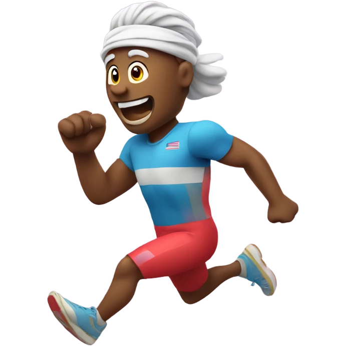 apple sprinting, wearing a headband and waving arms emoji