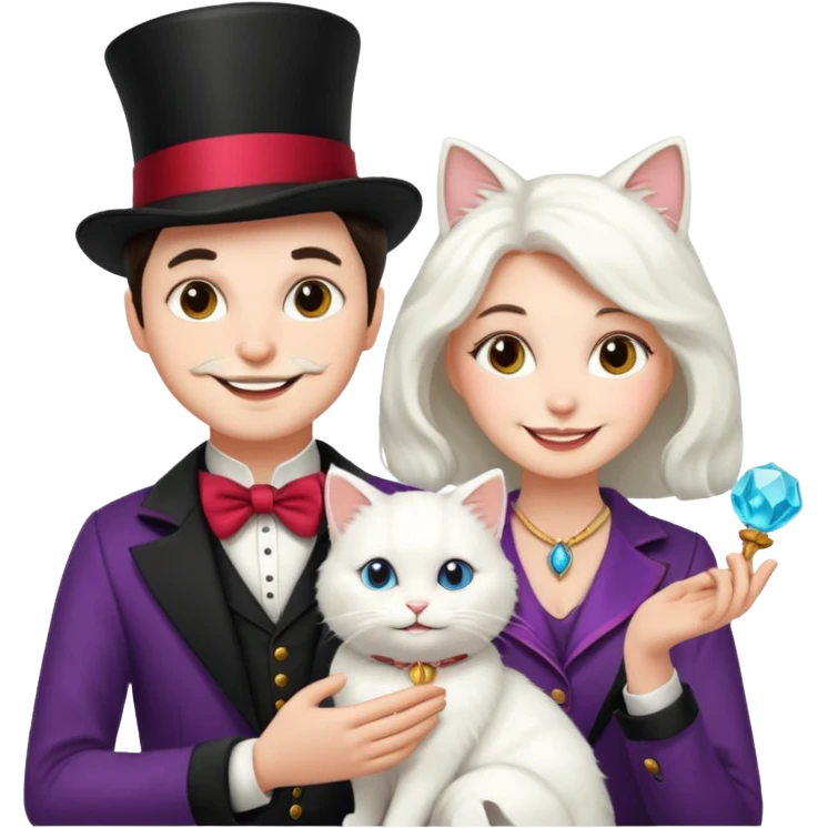magician couple and their pet cat emoji