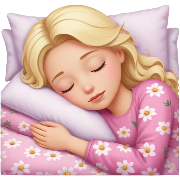 Blonde girl beautiful finish sleeping on her bed with pinky floral design  emoji