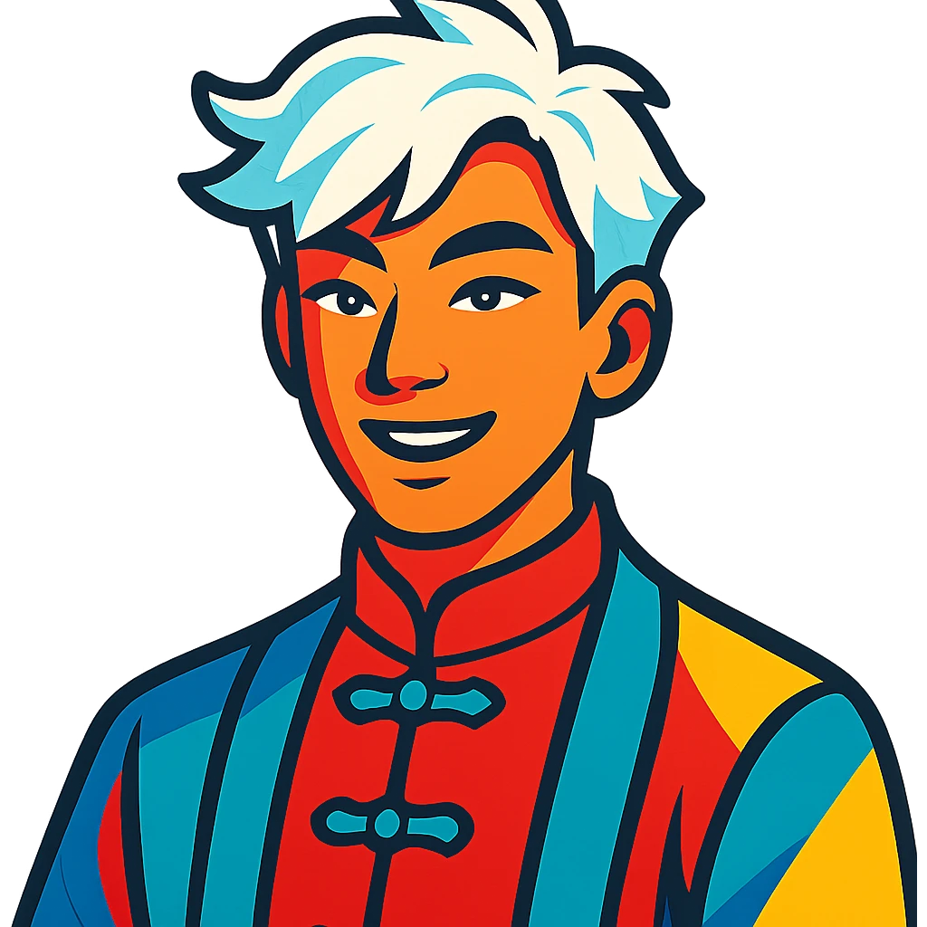 white haired handsome Chinese man in vibrant toon style, colorful and lively emoji