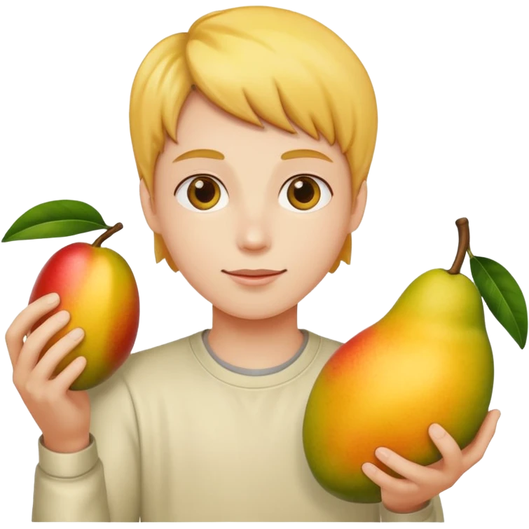 white hand hanging a mango like a cup emoji