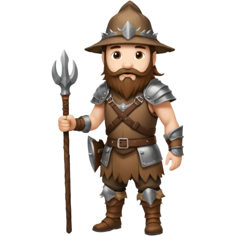 full body man long brown hair brown eyes medium beard white skin wearing boar hat and bark armor emoji