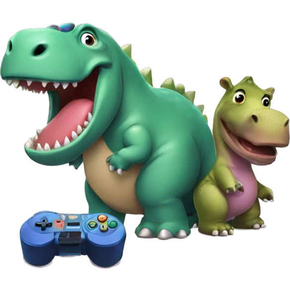 Dinosaur and hippo playing video games emoji