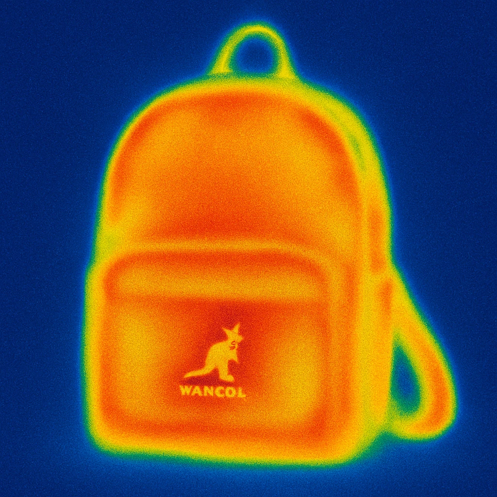 A Kangol backpack with small logo emoji
