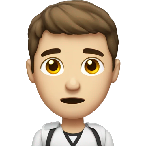 One unhappy guy student with school uniform with brown hair emoji