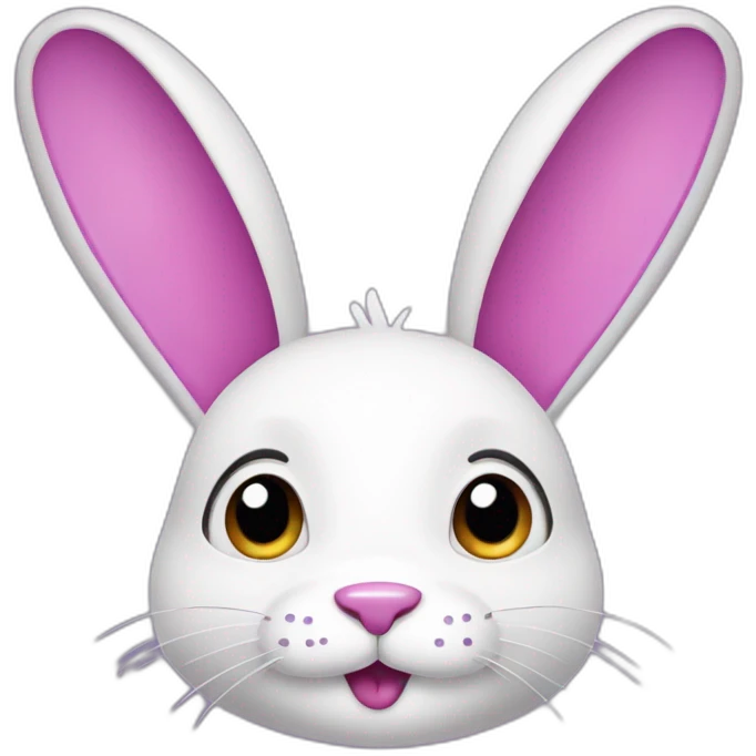 A pink rabbit with big ears, a white moustache and a big purple mouth emoji