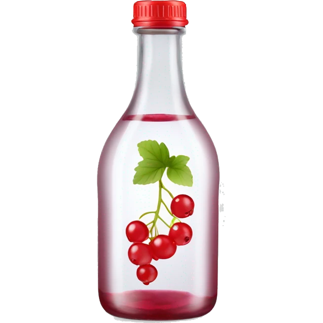 transparent bottle with red fluent, red currant emoji