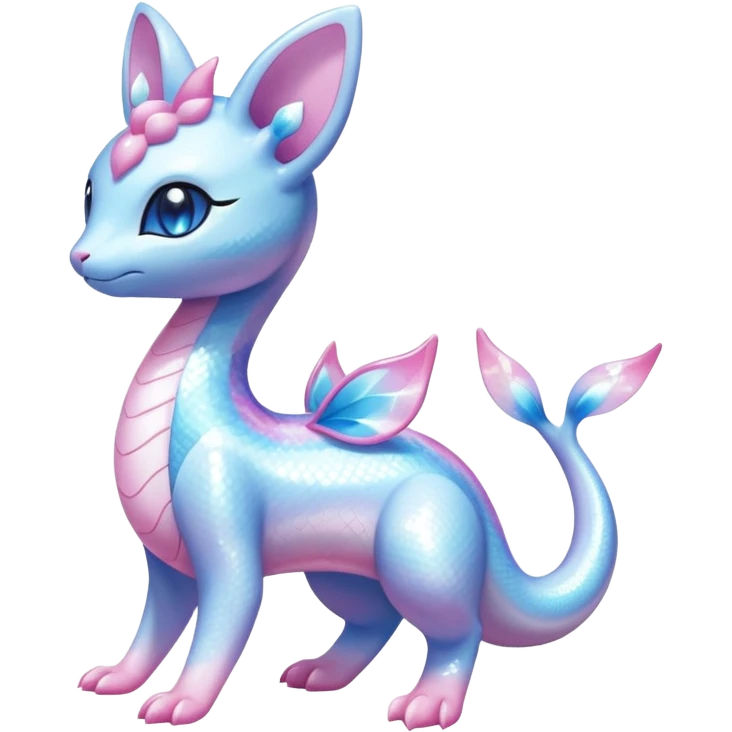 Shiny Pastel Translucent Sparkly Skitty-Dratini-Sylveon-Lumineon-Dragonair-Fakémon-hybrid-creature (full body)  emoji