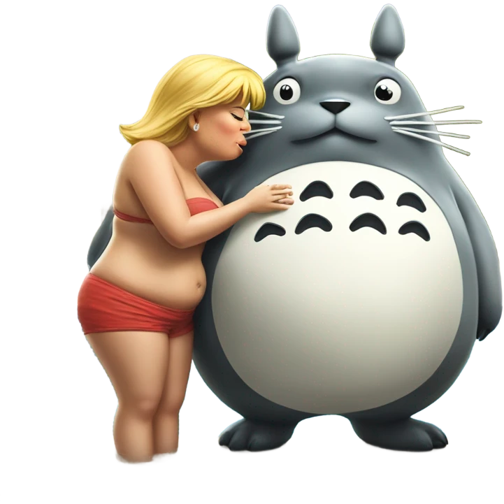 Photo realistic, Donald Trump, kissing Totoro at the beach by the pool emoji
