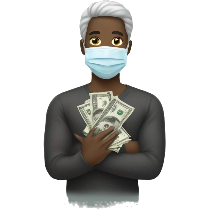 Black person with face mask holding 100 dollar bills emoji