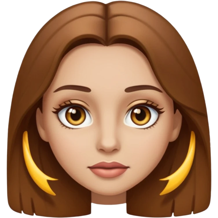 female face with hazel eyes, long brown hair, visible mascara, emoji style emoji