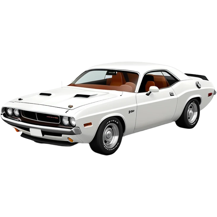 Perfectly structured white 1971 Dodge Challenger from Death Proof, exact 30-degree perspective showing front and side, maintaining authentic muscle car proportions, all-white finish, iOS emoji style emoji