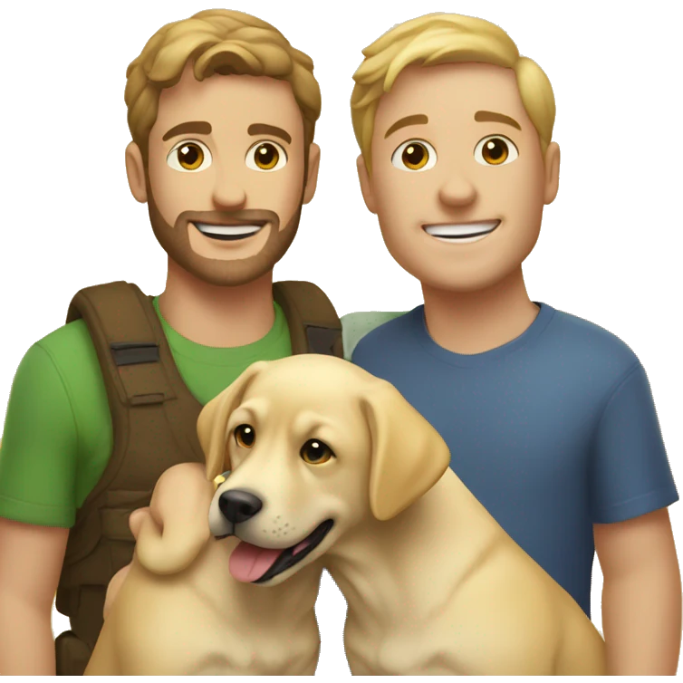 2 guys with a yellow Labrador puppy emoji