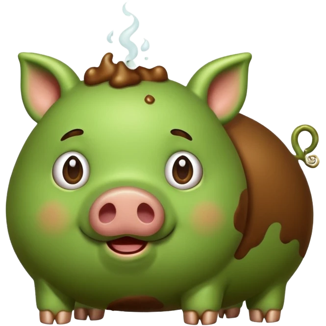 Green pig with big poop emoji