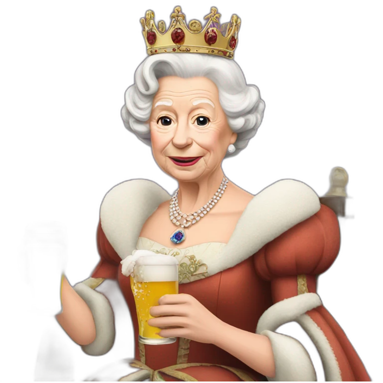 Realistic Queen Elizabeth drinking a beer emoji