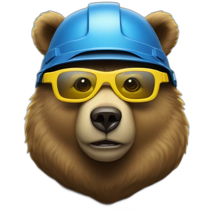 bear face in blue helmet and yellow glasses emoji