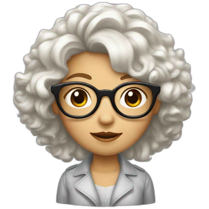 Fille blanche avec des cheveux bouclé brun et des lunettes emoji