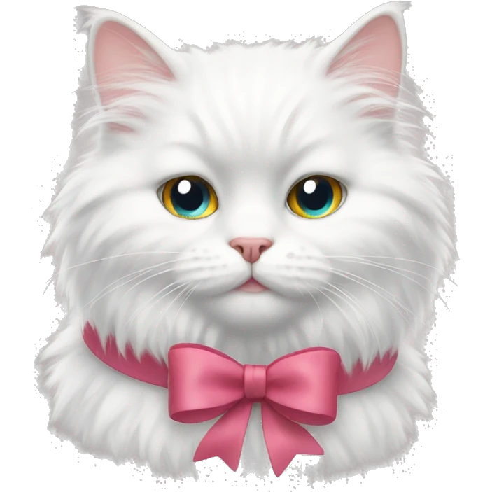 White fluffy cat with bow emoji