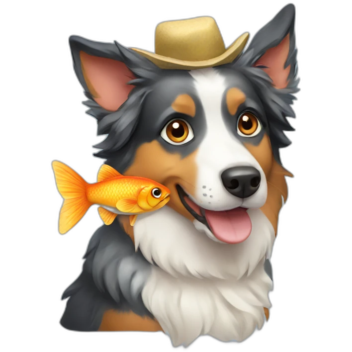 Australian Shepard dog wearing fish costume emoji