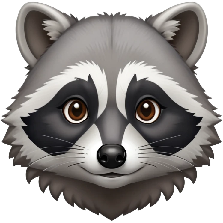 Cinematic-Noble-Raccoon-Portrait-Emoji – Poised and confident, with a sturdy build and a beautifully textured fur of silver-grey accented by dark black facial markings, deep-set, intelligent brown eyes, simplified yet sharp and sophisticated zoom out to show shoulders emoji