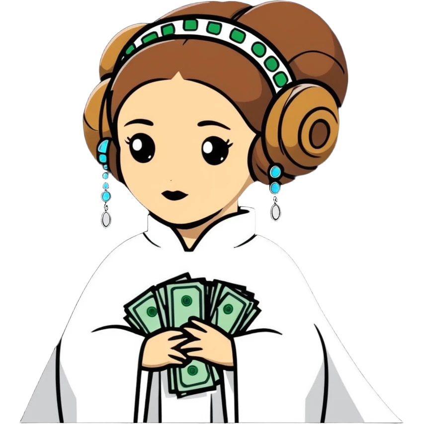 Princess Leia wearing cash and diamonds emoji