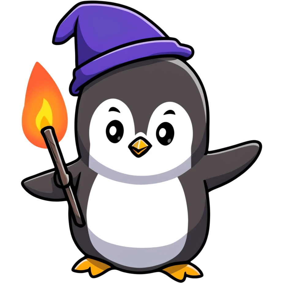 penguin wizard casting a glowing spell emoji