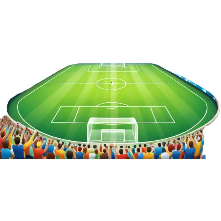An icon showing a large, beautiful indoor stadium with soccer players on the field, actively playing. Fans cheer from the stands, creating a vibrant and energetic atmosphere. Bright lights shine down on the action, symbolizing the excitement of live sporting events. Transparent background. emoji