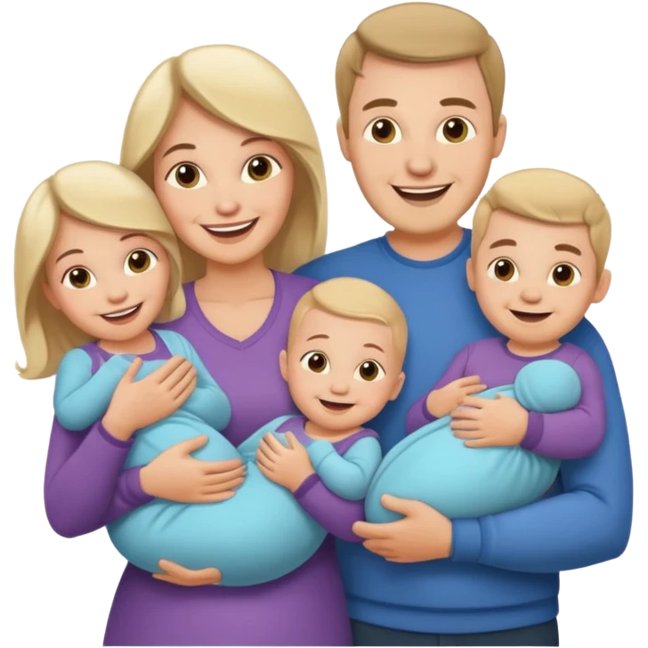 Mother and father with 3 baby Twins triplets emoji