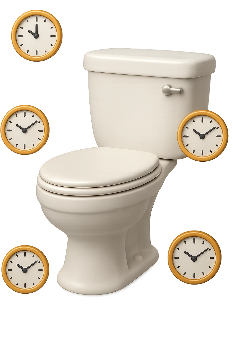 emoji stile iphone di un wc con orologi che gli fluttuano intorno, iperrealistico 4k emoji