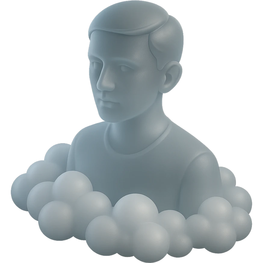person looking straight, shoulders immersed in fluffy convex white clouds emoji