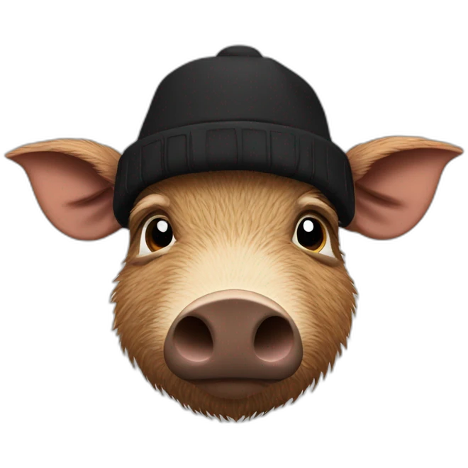 Sad brown stubble boar with black winter hat emoji