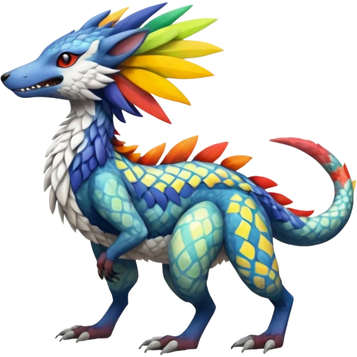 Colorful Fruity Warm-colored Tropical Exotic Vernid-Sergal-Trico-Silvally-Nargacuga-fusion-hybrid-animal-creature, full body emoji