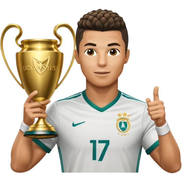 Cristiano Ronaldo holfing the champions league with noodle hair a bit longer noodle hair with a bit of blonde highlights and tge hair xoming down a bit just a bit of blonde not completely emoji