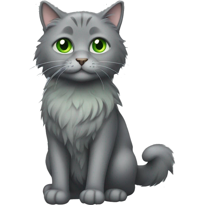 Grey cat green eyes full body long hair emoji