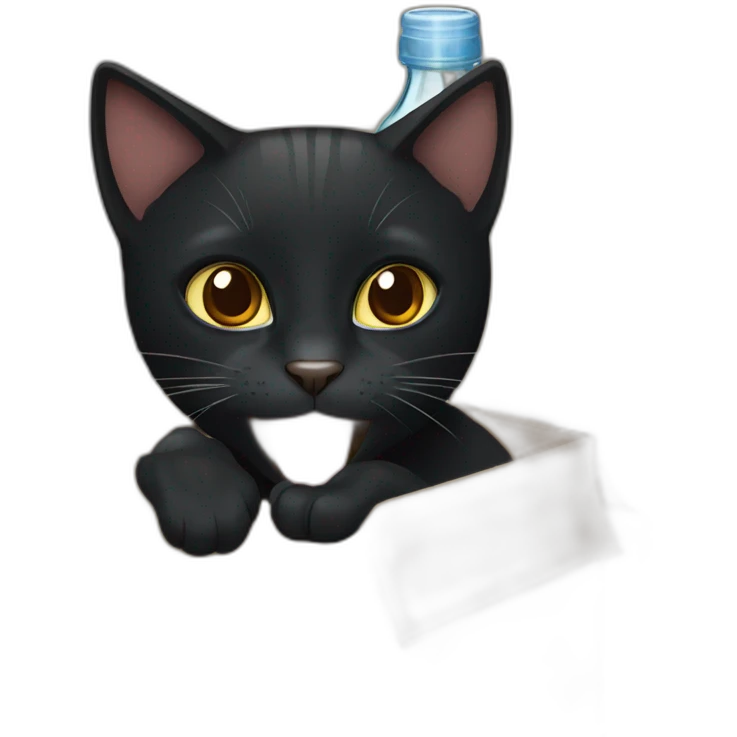 Black cat with brown eyes catching a cap of bottle emoji
