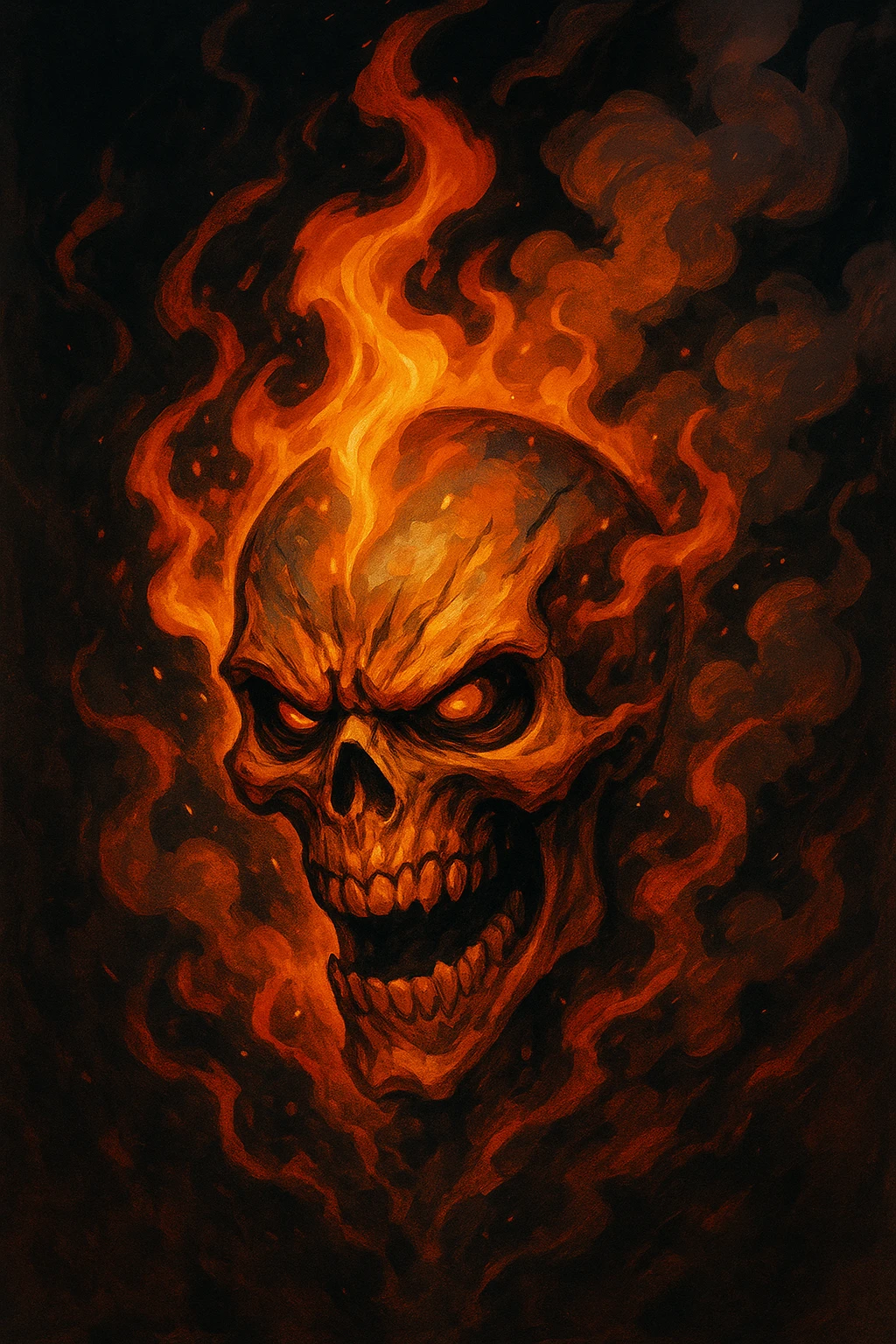 angry skull, stylized with flames or smoke emoji