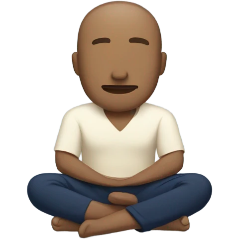 man meditating sitting down with cream shirt and navy blue pants emoji